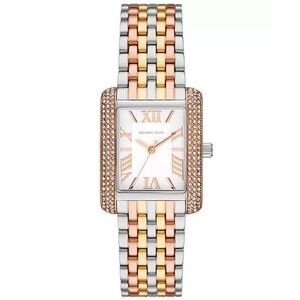 Michael Kors Women Watch Emery Tri-Tone Pave Rectangular MK4744 Silver Gold OS
